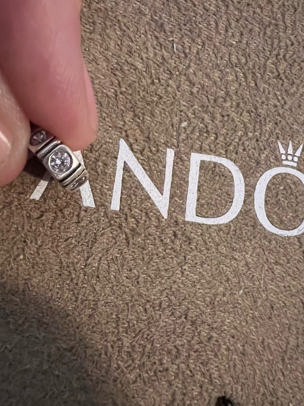 PANDORA SS Trinity Spacer Charm with CZ Stones, Retired.